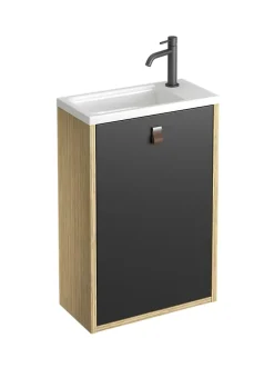 Meuble lave mains suspendu noir mat + plan vasque l.46 x H.69 x P.23 cm, ouverture à gauche, Decotec Havana