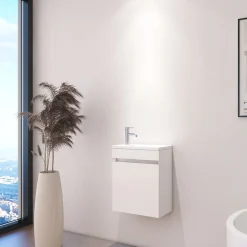Meuble lave-main blanc compact avec vasque intégrée - DILECI