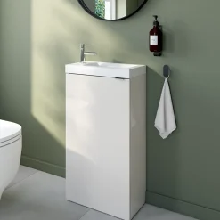 Meuble lave-mains à poser blanc brillant l.44 cm Imandra + plan vasque blanc céramique Nira, GoodHome