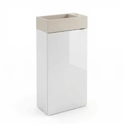 Meuble lave-mains à poser blanc brillant l.44 cm Imandra + plan vasque béton beige moucheté, GoodHome