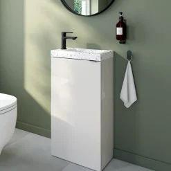 Meuble lave-mains à poser blanc brillant l.44 cm Imandra + plan vasque terrazzo, GoodHome
