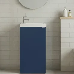 Meuble lave-mains à poser bleu nuit mat l.44 cm Imandra + plan vasque blanc résine Beni, GoodHome