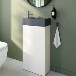 Meuble lave-mains à poser blanc mat l.44 cm Imandra + plan vasque béton gris, GoodHome