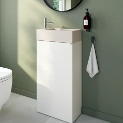 Meuble lave-mains à poser blanc mat l.44 cm Imandra + plan vasque béton beige moucheté, GoodHome
