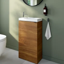 Meuble lave-mains à poser effet noyer l.44 cm Imandra + plan vasque blanc céramique Nira, GoodHome