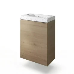 Meuble lave-mains à poser effet chêne l.44 cm Imandra + plan vasque terrazzo, GoodHome