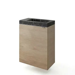 Meuble lave-mains à poser effet chêne l.44 cm Imandra + plan vasque effet marbre noir, GoodHome