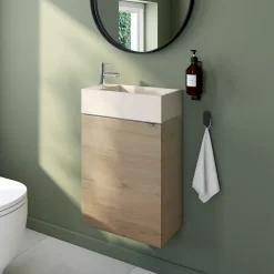 Meuble lave-mains à poser effet chêne l.44 cm Imandra + plan vasque béton beige moucheté, GoodHome