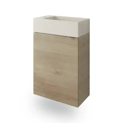 Meuble lave-mains à poser effet chêne l.44 cm Imandra + plan vasque béton beige moucheté, GoodHome