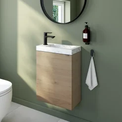 Meuble lave-mains à poser effet chêne l.44 cm Imandra + plan vasque effet marbre blanc, GoodHome