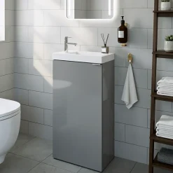 Meuble lave-mains à poser gris brillant l.44 cm Imandra + plan vasque blanc céramique Nira, GoodHome