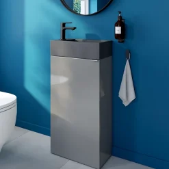 Meuble lave-mains à poser gris brillant l.44 cm Imandra + plan vasque béton gris, GoodHome