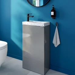 Meuble lave-mains à poser gris brillant l.44 cm Imandra + plan vasque terrazzo, GoodHome