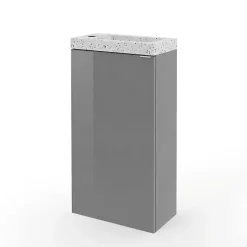 Meuble lave-mains à poser gris brillant l.44 cm Imandra + plan vasque terrazzo, GoodHome