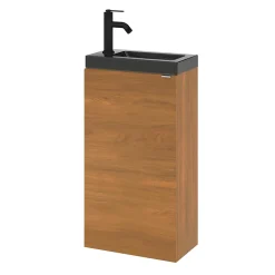 Meuble lave-mains à poser lave-mains effet noyer l.44 cm Imandra + plan vasque noir céramique Nira, GoodHome