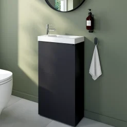Meuble lave-mains à poser noir mat l.44 cm Imandra + plan vasque blanc céramique Nira, GoodHome