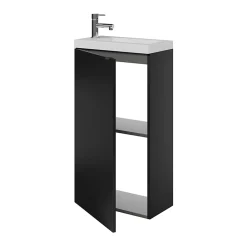 Meuble lave-mains à poser noir mat l.44 cm Imandra + plan vasque blanc résine Beni, GoodHome