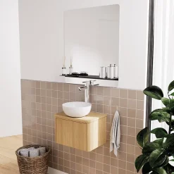 Meuble lave-mains à suspendre l.40 x H.26,6 x P.30 cm, effet chêne strié, Homesight Elli