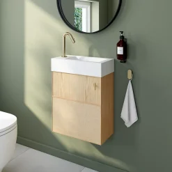 Meuble lave-mains à suspendre l.43,2 x H.48 x P.22,5 cm, effet chêne clair et jute, Homesight Java