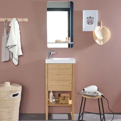 Meuble lave-mains ATOLL avec vasque blanche + miroir