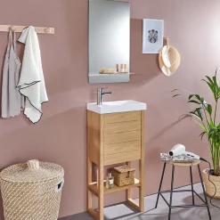 Meuble lave-mains ATOLL avec vasque blanche + miroir