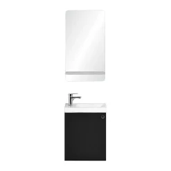Meuble lave-mains AVA noir carbone + miroir tablette blanche