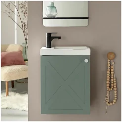 Meuble lave-mains AVA vert de gris + robinet noir