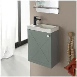 Meuble lave-mains AVA vert de gris + robinet noir