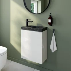 Meuble lave-mains blanc brillant l.44 cm Imandra + plan vasque effet marbre noir, GoodHome