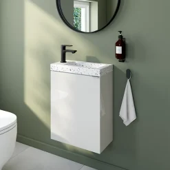 Meuble lave-mains blanc brillant l.44 cm Imandra + plan vasque terrazzo, GoodHome