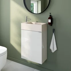 Meuble lave-mains blanc brillant l.44 cm Imandra + plan vasque béton moucheté, GoodHome