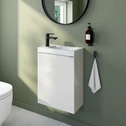 Meuble lave-mains blanc brillant l.44 cm Imandra + plan vasque effet marbre blanc, GoodHome