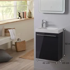 Meuble lave-mains complet couleur gris anthracite laqué avec mitigeur eau chaude / eau froide