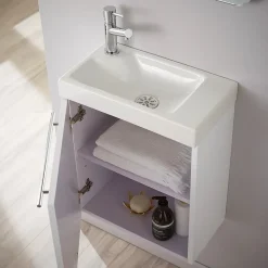 Meuble lave-mains design couleur blanc avec mitigeur eau chaude/ eau froide