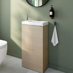 Meuble lave-mains effet chêne l.44 cm Imandra + plan vasque terrazzo, GoodHome