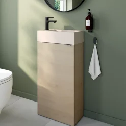 Meuble lave-mains effet chêne l.44 cm Imandra + plan vasque béton moucheté, GoodHome