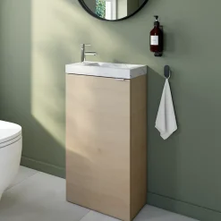 Meuble lave-mains effet chêne l.44 cm Imandra + plan vasque effet marbre blanc, GoodHome