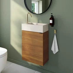 Meuble lave-mains effet noyer l.44 cm Imandra + plan vasque béton moucheté, GoodHome