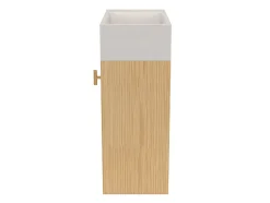 Meuble lave-mains Java effet chêne clair et jute l.44 cm + plan vasque lave-mains béton moucheté Homesight