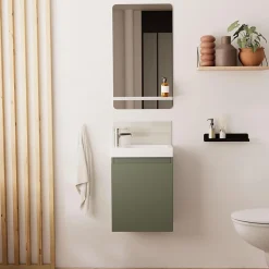 Meuble lave-mains LISA + robinet chromé + miroir rectangulaire