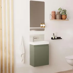 Meuble lave-mains LISA + robinet chromé + miroir rectangulaire