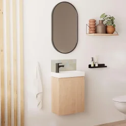 Meuble lave-mains LISA + robinet noir + miroir ovale
