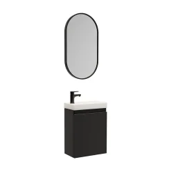 Meuble lave-mains LISA + robinet noir + miroir ovale
