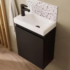 Meuble lave-mains LISA + robinet noir + miroir ovale