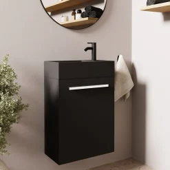 Meuble lave-mains noir mat - lavabo noir LOMAZOO Bombay - 40cm