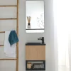 Meuble lave-mains NOVA décor chêne suspendu + miroir rectangulaire