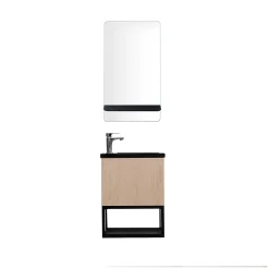Meuble lave-mains NOVA décor chêne suspendu + miroir rectangulaire
