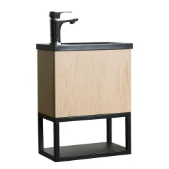 Meuble lave-mains NOVA suspendu métal et bois avec vasque en résine 40x50cm