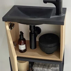 Meuble lave-mains NOVA suspendu métal et bois avec vasque en résine 40x50cm