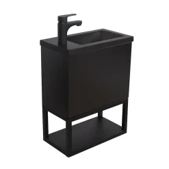 Meuble lave-mains NOVA suspendu métal et bois avec vasque en résine 40x50cm